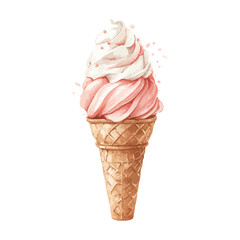 Strawberry ice cream watercolor illustration isolated