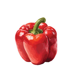 Red bell pepper with a green stem. The stem is pointing up