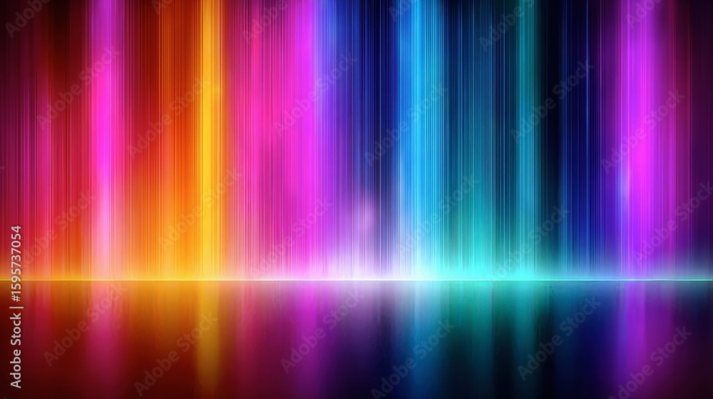 Poster vibrant color spectrum: a captivating display of vertical light streaks and reflections, creating an