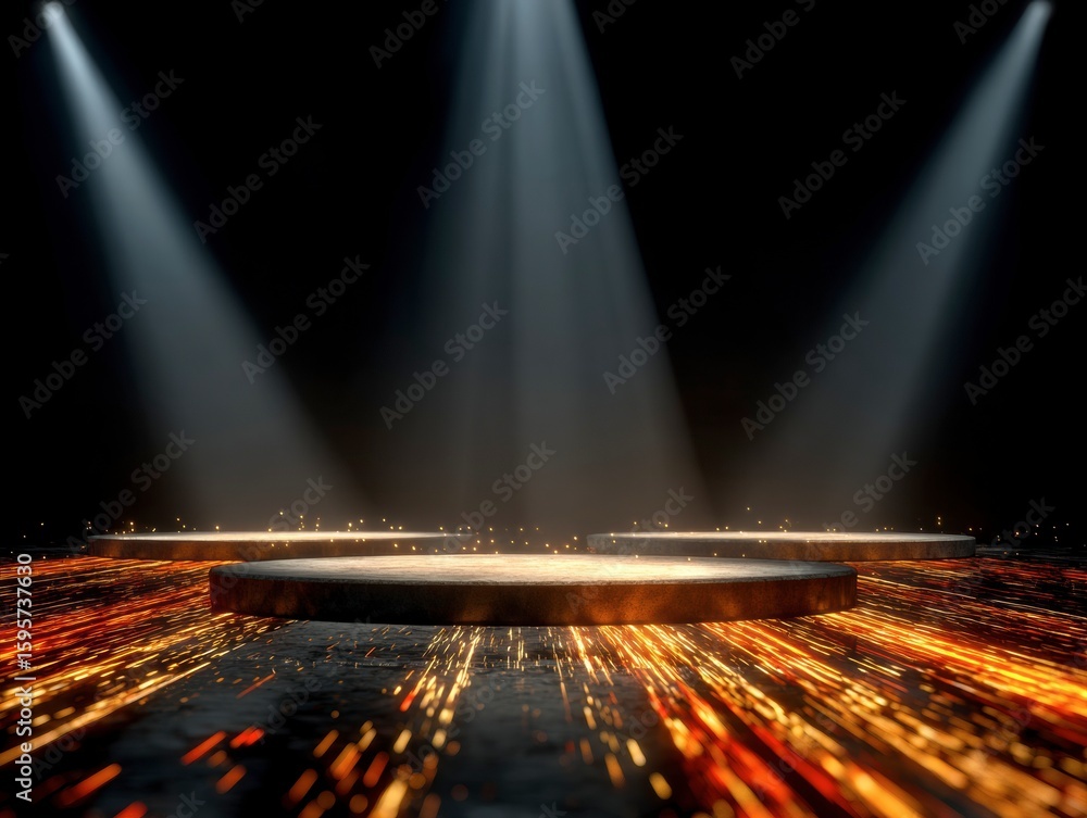 Poster illuminated stage with spotlight: an empty stage is illuminated by spotlight, creating a dramatic at