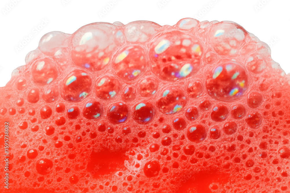 Poster reddish foam bubbling, creating textured surface against transparent backdrop, ideal for graphic des