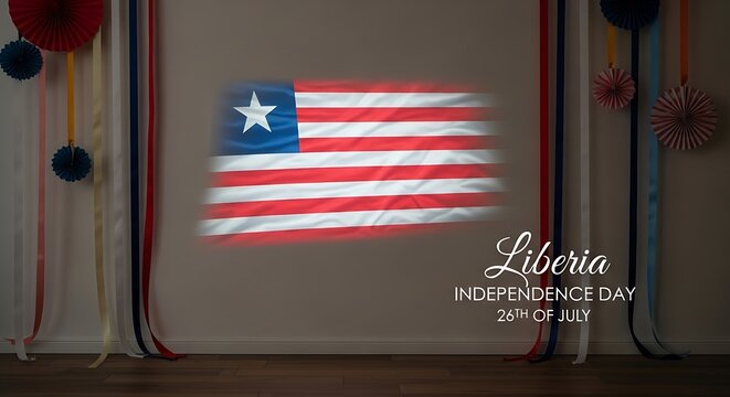 Liberia Independence Day Celebration with Flag Projection and Festive Decorations - Powered by Adobe