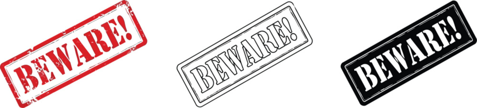 Beware stamp vector illustration set danger warning sign attention alert caution message graphic