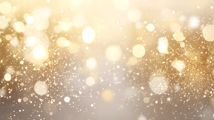 Glittering gold particles on soft ivory gradient background create dreamy and elegant atmosphere