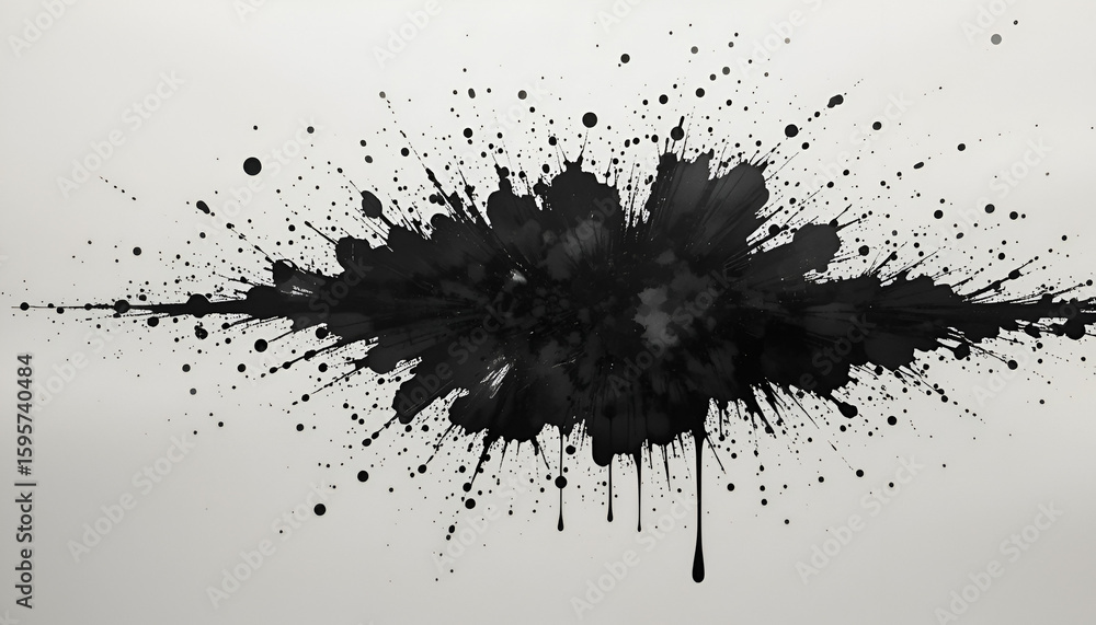 Poster black ink splatter burst with drip effect creates a dynamic abstract design element