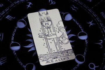 Mystical atmosphere captured through a detailed tarot card arrangement on a textured surface. Rich symbolism and traditional esoteric themes evoke intuition, divination, and spiritual insight. Ideal f