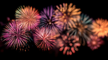 Spectacular Happy New Year Fireworks Display: Colorful Celebration Night Sky