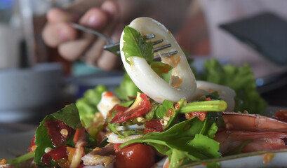 Seafood: shellfish, shrimp and squid salad