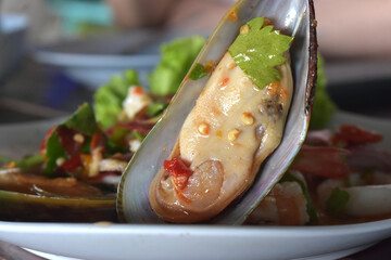 Seafood: shellfish, shrimp and squid salad