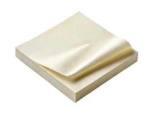 Close up shot of a stack of blank cream colored sticky notes with one note partially lifted up