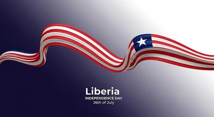 Liberia Independence Day: Flowing Flag on Gradient Background
