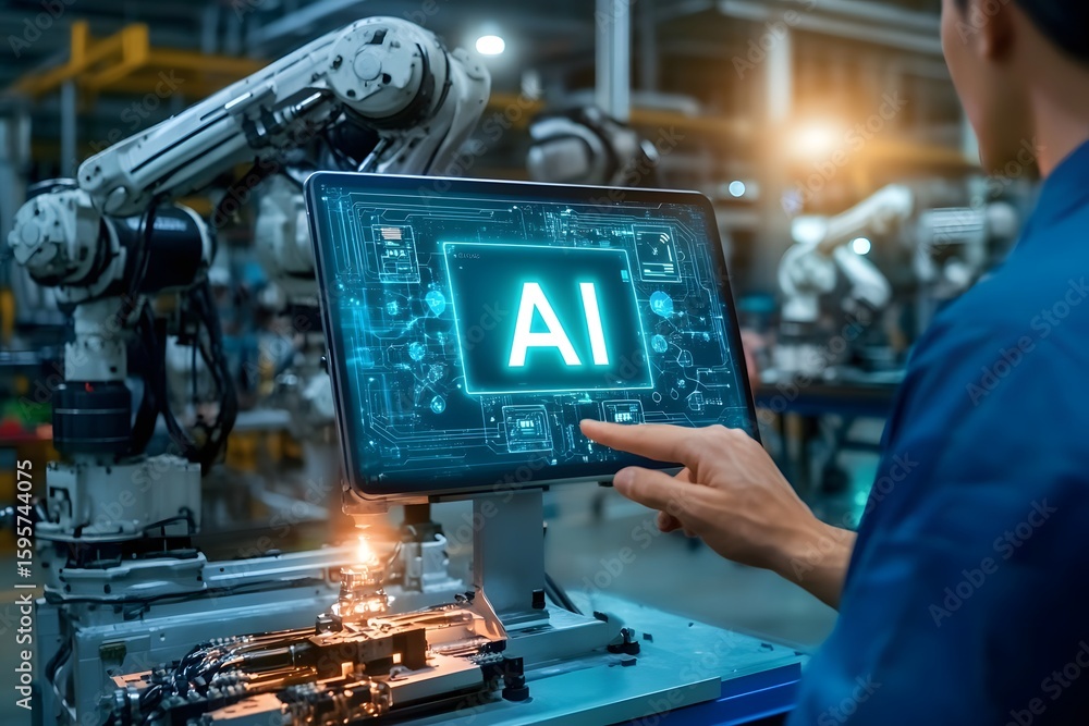Aufkleber artificial intelligence concept in modern industrial automation with robotic arm