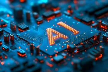Blue and Orange Artificial Intelligence Circuit Board with A1 Signage