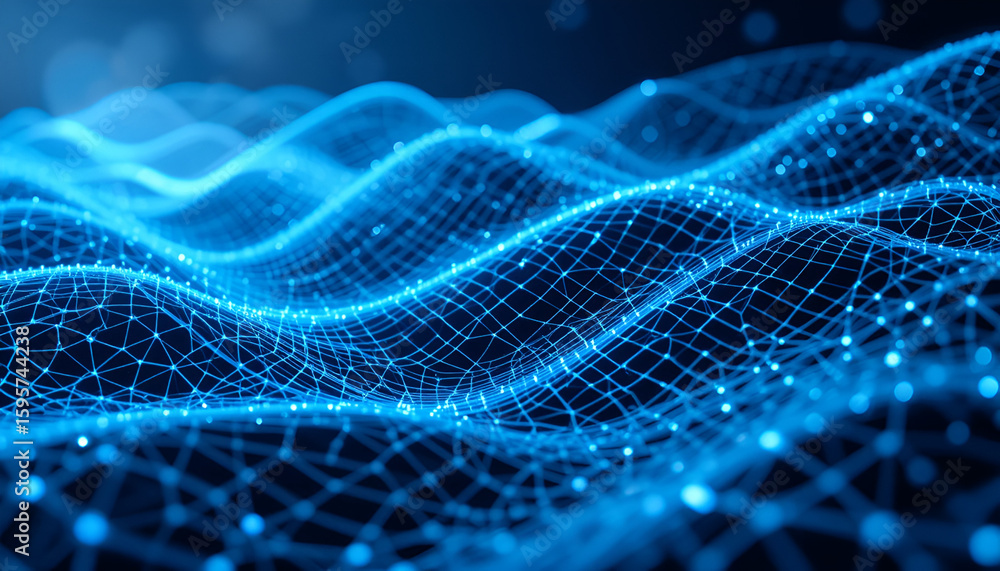 Aufkleber abstract blue network grid with glowing nodes conveys digital connectivity and technology