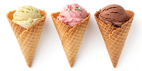 Delicious Ice Cream Cones in Various Flavors