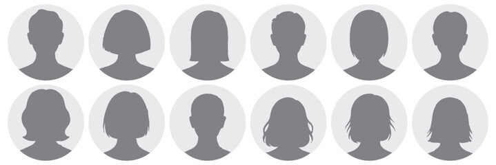 Simple Gray Avatar Icons Representing Male And Female Profiles.
