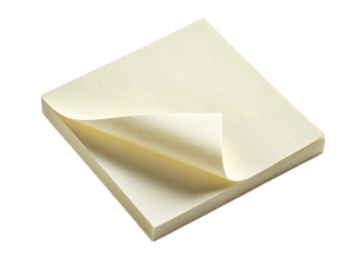 A stack of square sticky notes with the top sheet peeled back on a black background in a studio shot