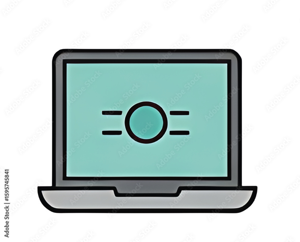 Fototapete a simplified illustration of a laptop computer displaying a circular symbol.