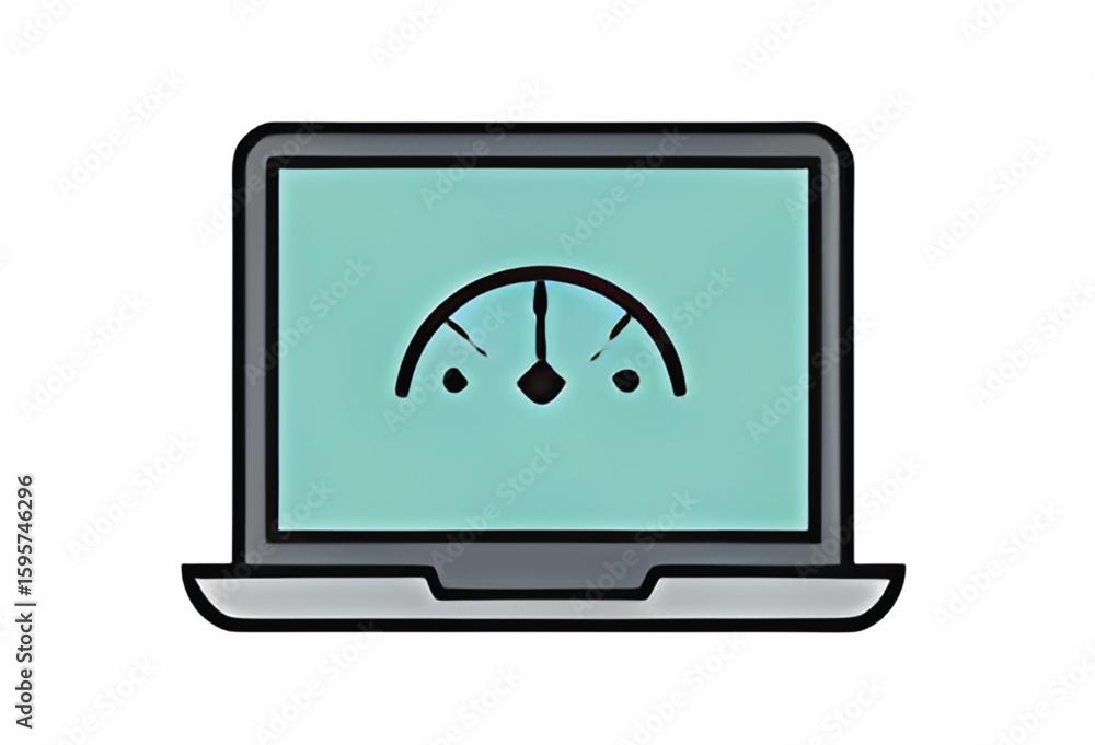 Poster a laptop displaying a speedometer icon, indicating speed or performance.