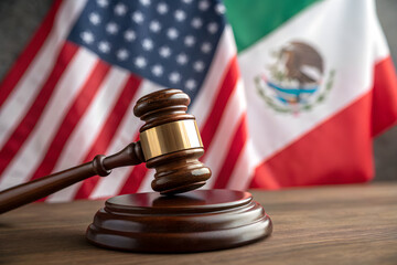 Gavel with US and Mexico flags, symbolizing immigration law and justice