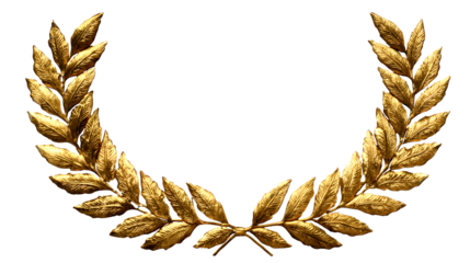 Golden laurel wreath with detailed leaves isolated on transparent background