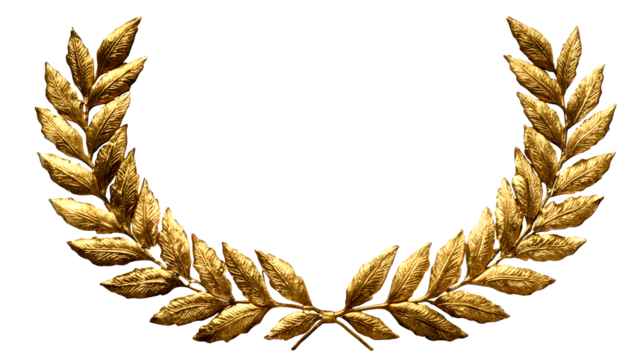 Golden laurel wreath with detailed leaves isolated on transparent background - Powered by Adobe