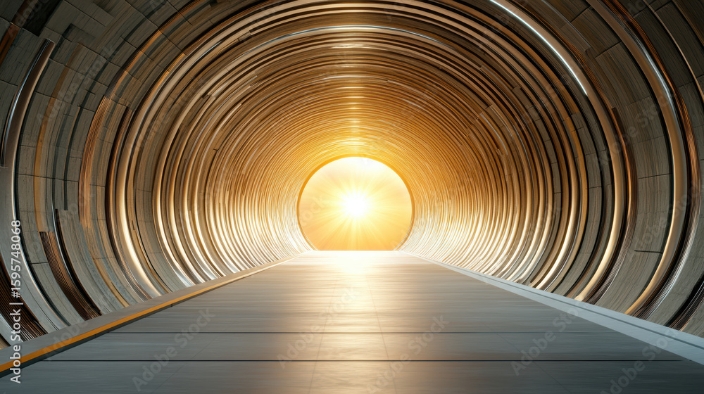 Poster bright tunnel with circular design leading to glowing light, creating sense of wonder