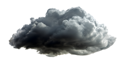 Dramatic cloud formation with dark and light gray tones isolated on transparent background