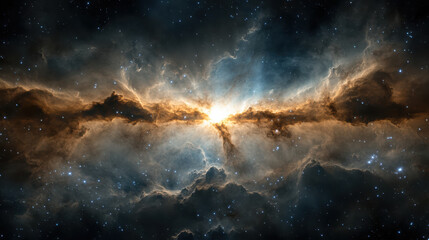Fototapeta premium Brilliant flare shining at heart of newborn nebula, cosmic beauty and wonder