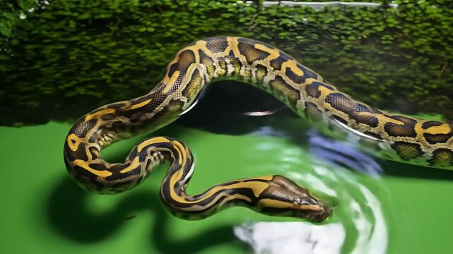 Python Snake Slithering Through Water with Green Environment and Natural Lighting