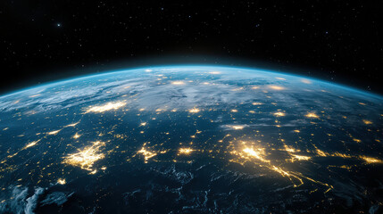 Obraz premium Earth from space, showcasing illuminated cities and natural features, evokes sense of wonder