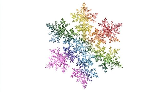 Fractal snowflake with rainbow gradient on a white background, detailed geometry - Powered by Adobe