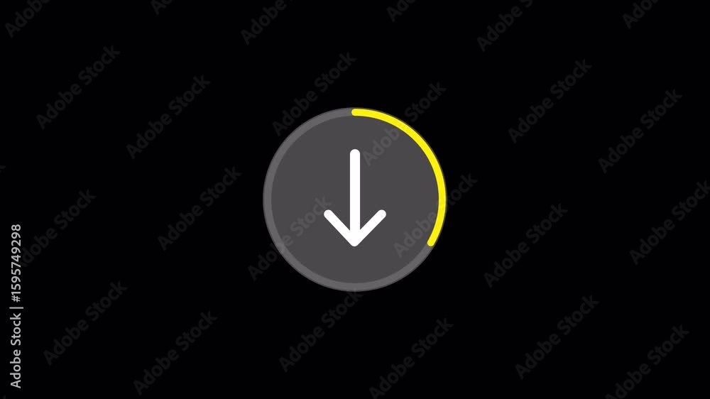 Poster downloading arrow button animation on black background, downloading arrow icon animated with alpha c