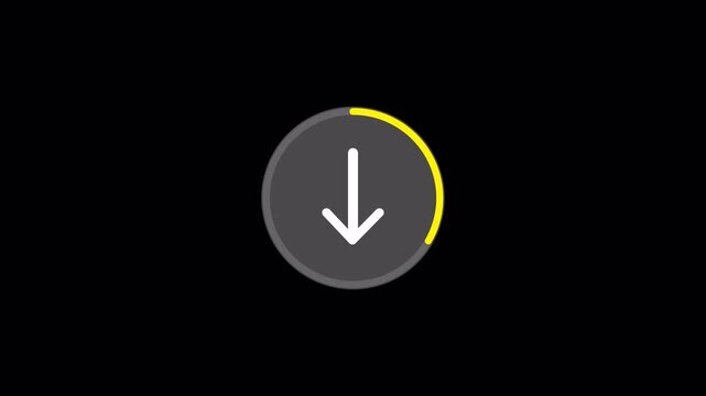 Downloading arrow button animation on black background, downloading arrow icon animated with alpha channel.