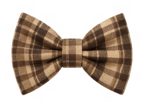 Vintage brown plaid bow tie resting against transparent backdrop, lending sophisticated style to graphic projects