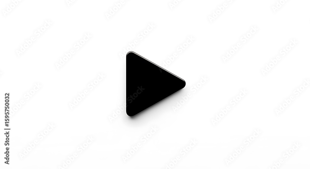 Poster a minimalistic image of a black play button icon on a clean white background in simple composition