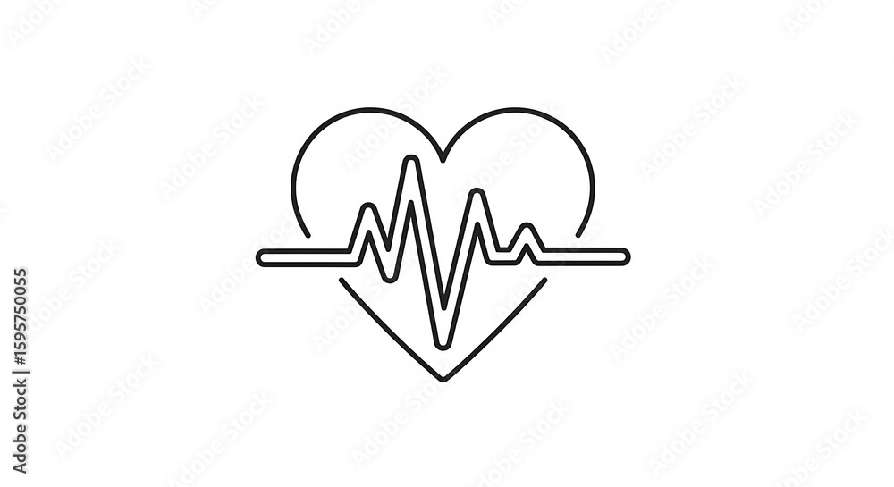 Poster a simple line drawing of a heart with an ekg waveform inside on a plain white background illustratio