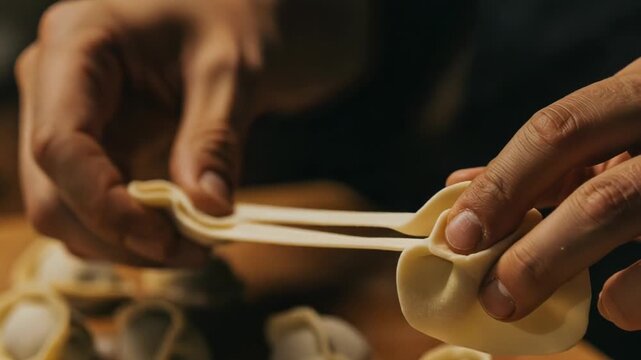 Hands preparing dumplings