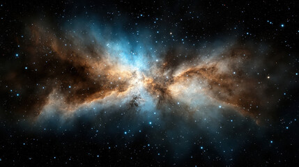 Obraz premium Stunning cosmic scene featuring vibrant nebula with swirling blue and orange gases