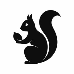 Black squirrel holding nut silhouette animal