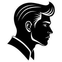Black silhouette profile of a man with styled hair