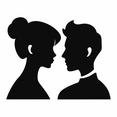 Minimalist black silhouettes of a woman and man facing each other