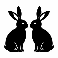 Two black rabbits facing each other silhouette white