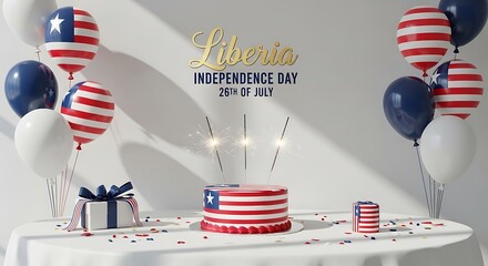 Liberia Independence Day Celebration: Festive Cake, Balloons, and Gifts