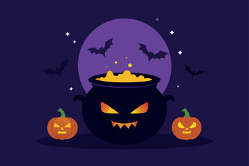 Fototapeta premium cactus surrounded by bats in halloween desert