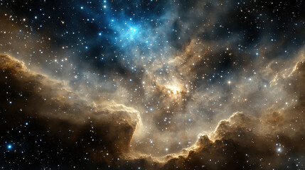 Naklejka premium Vibrant star cluster shining through colorful gas clouds in deep space