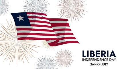 Liberia Independence Day Celebration with Waving Flag and Fireworks Illustration
