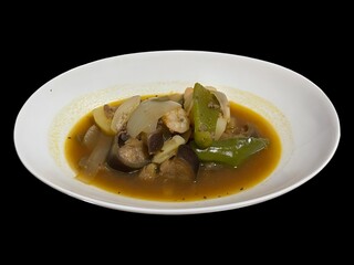 asian food, chicken soup with vegetables and herbs