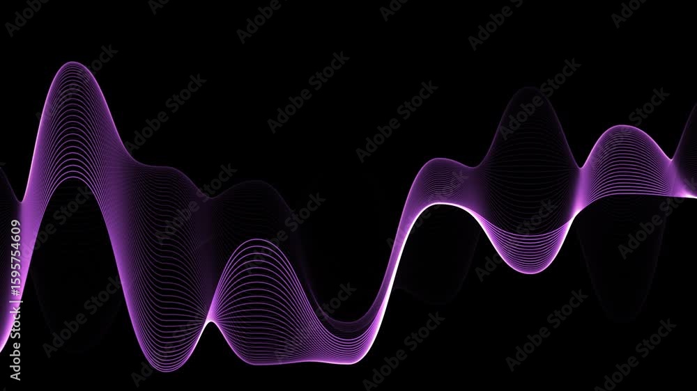 Poster dynamic purple waveforms: abstract motion graphics on black background