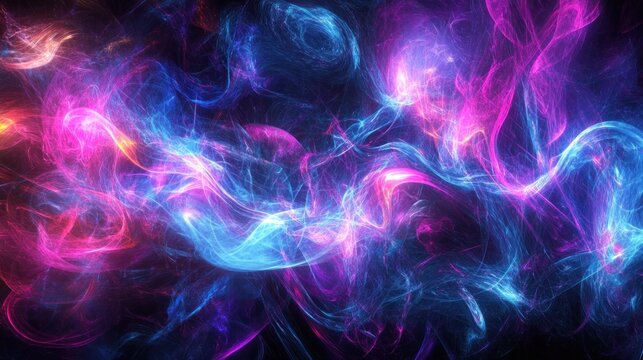 A high-energy abstract design with neon glowing lines, digital grids, and vibrant light patterns in shades of purple, blue, and pink, creating a fast-paced, dynamic vibe